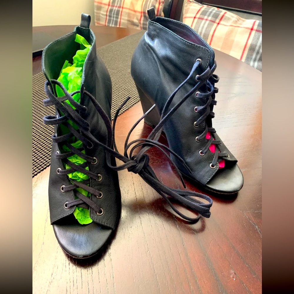 Joie Leather Corset Lace Up Wedges